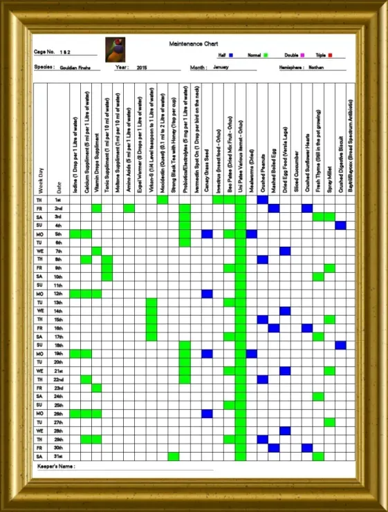 Demo maintenance chart to show as an example of how it can be used